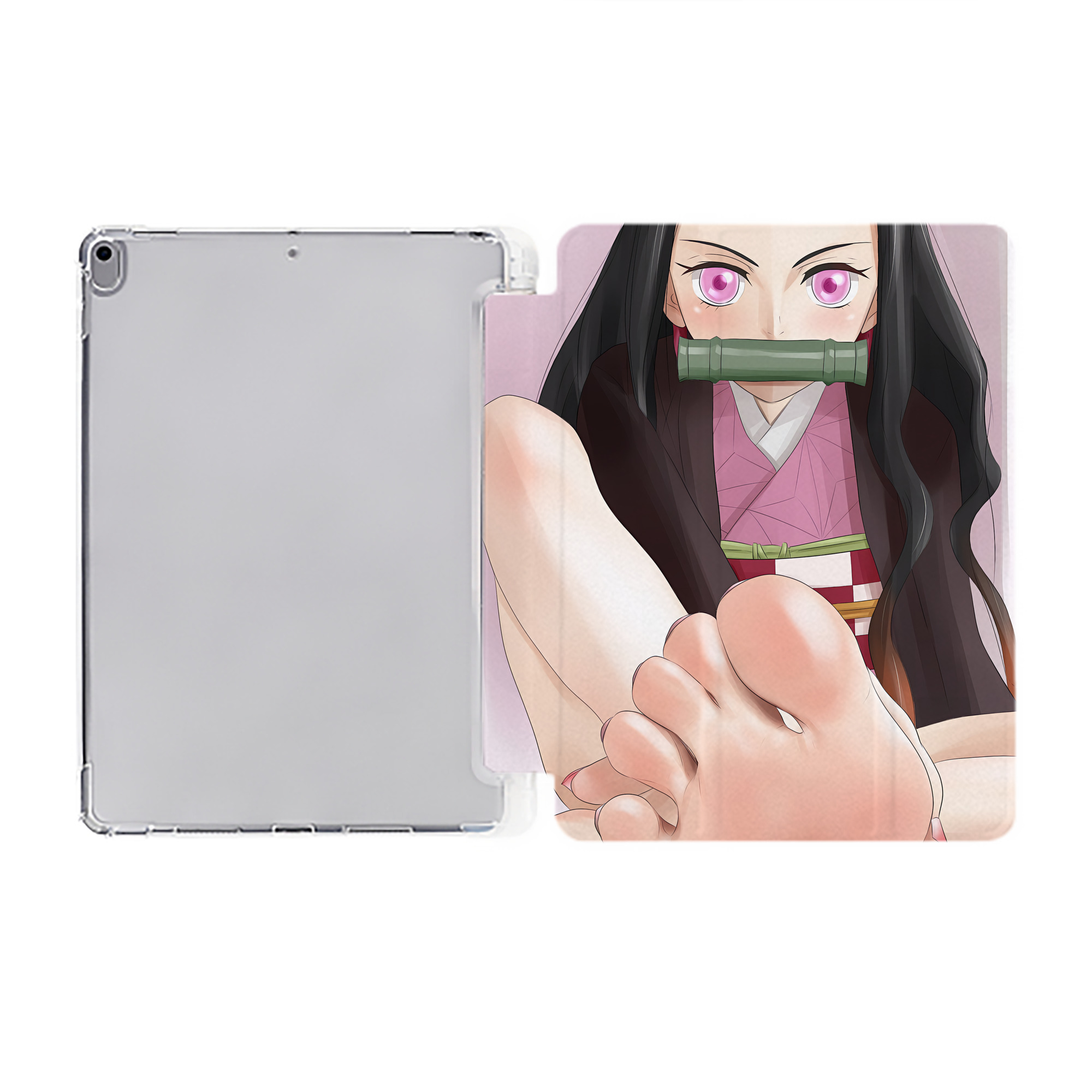 （画像用） 鬼滅の刃（きめつのやいば）竈門 禰󠄀豆子／かまど ねずこ Kamado Nezuko IPad ケース ペン収納付き 三つ折りスタンド PUレザー×シリコン 対応機種9.5/10.5/10.9インチ